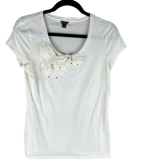 ANN Taylor Ivory T-shirt with Floral Appliques - Picture 1 of 8